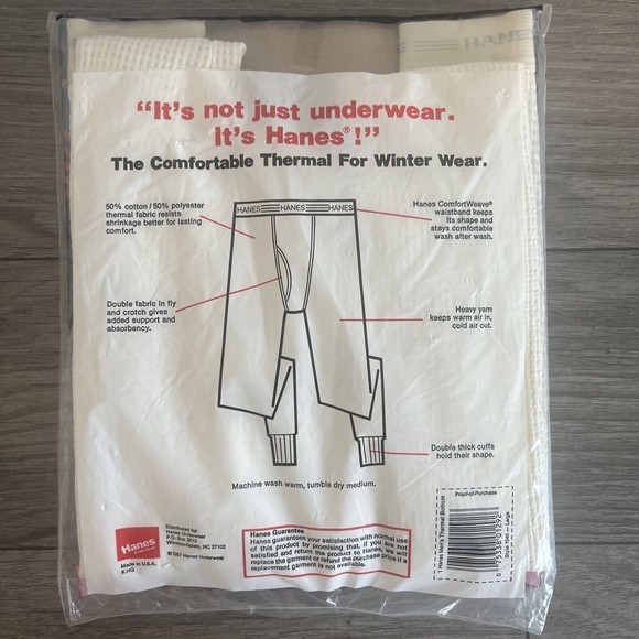Vintage Hanes Thermal Bottom Men's Large 38-40 White 1987 NIP - Picture 2 of 6